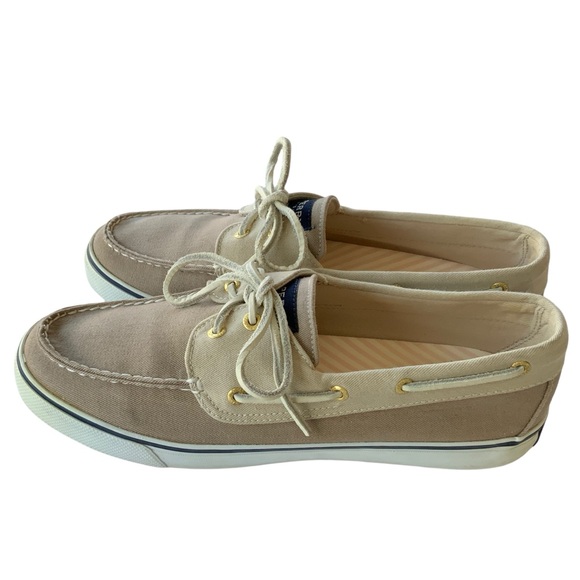 SPERRY TOP-SIDER Boat Shoes Sneakers Size 10 M Tan Beige Canvas Deck Shoes - Picture 3 of 7